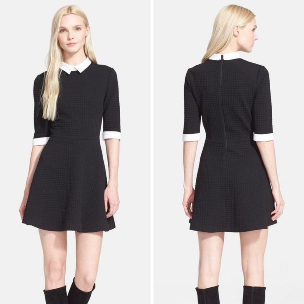 Alice + Olivia Black Textured Combo Collar Dress